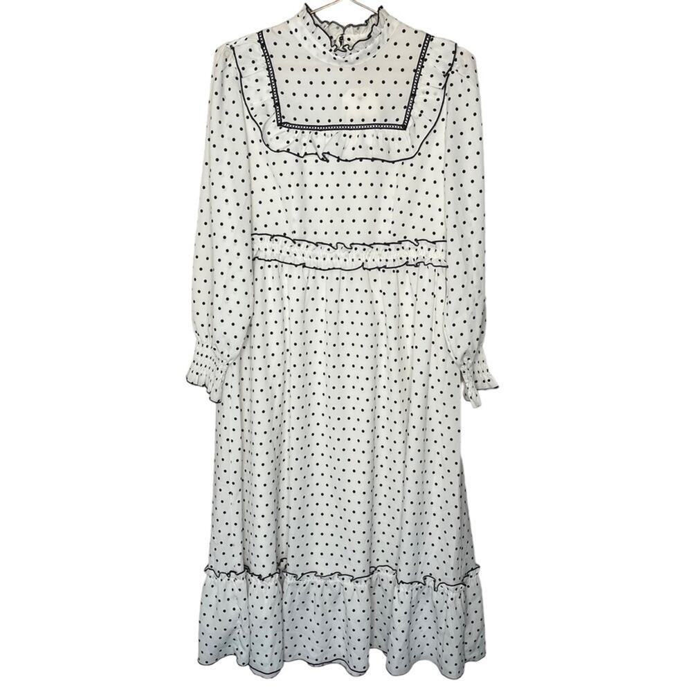 Simple Retro long sleeve women's polka dot dress size medium